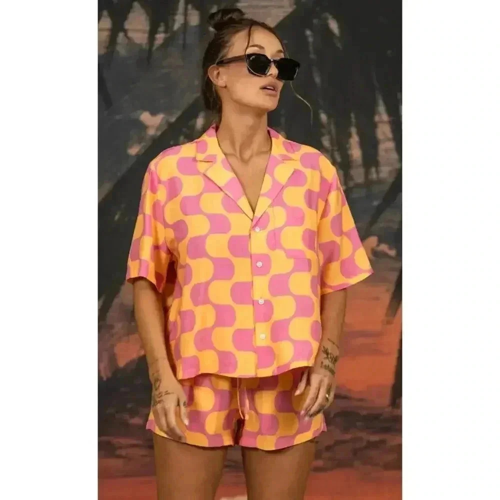 Duvin Design Golden Hour Crop Buttonup Pink NEW NWOT